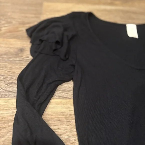 We The Free On Rewind Jersey Knit Top Black Large Tiered Ruffle Sleeve - Picture 6 of 7